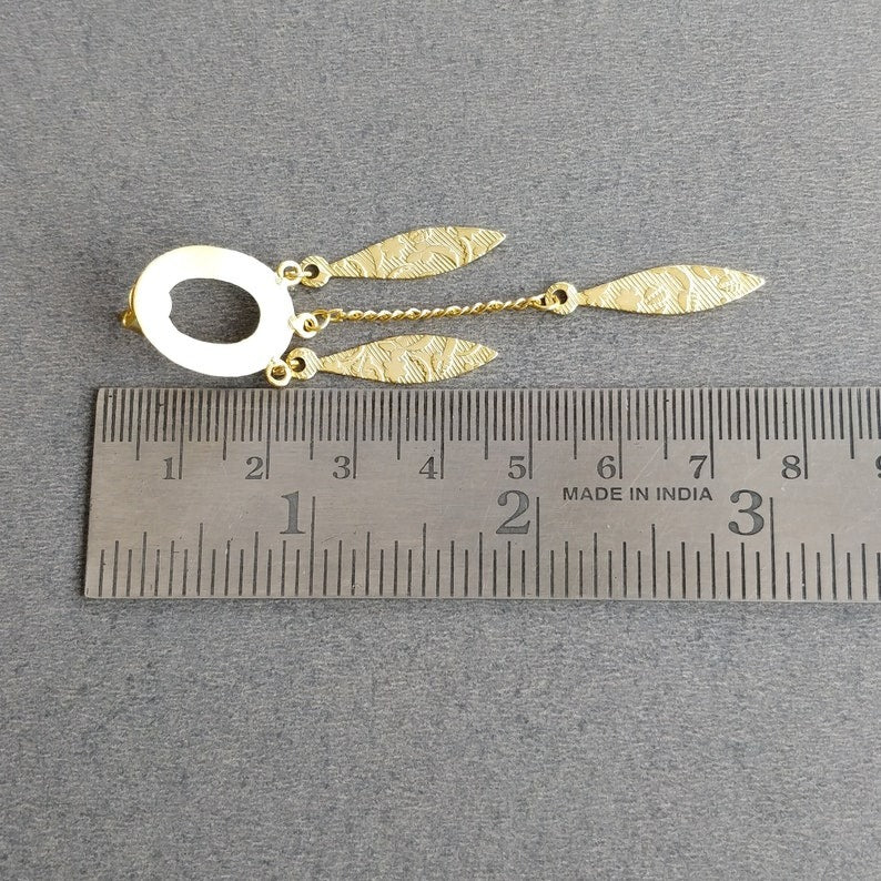 Handmade Brass Earring : 3" 18k Gold Plated 04.00GMS Brass Boho Style Drop Dangle Leaf Push Back Earring Gift For Her