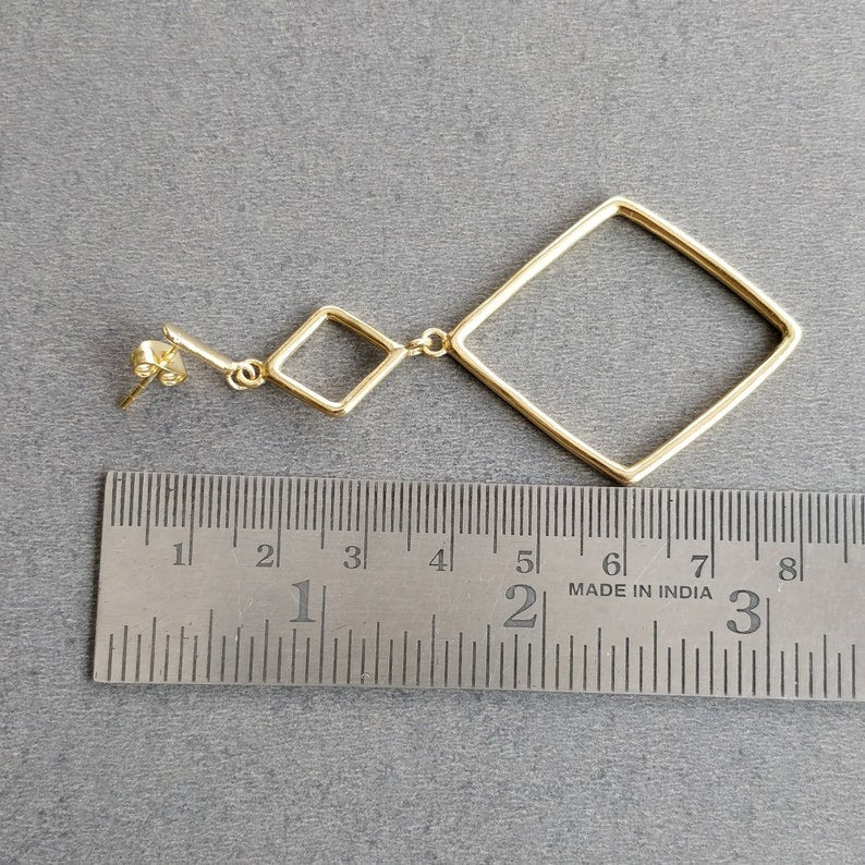 Handmade Brass Earring : 3.00" 18k Gold Plated 8.00gms Brass Boho Style Marquoise Design Drop Dangle Push Back Earring Gift For Her