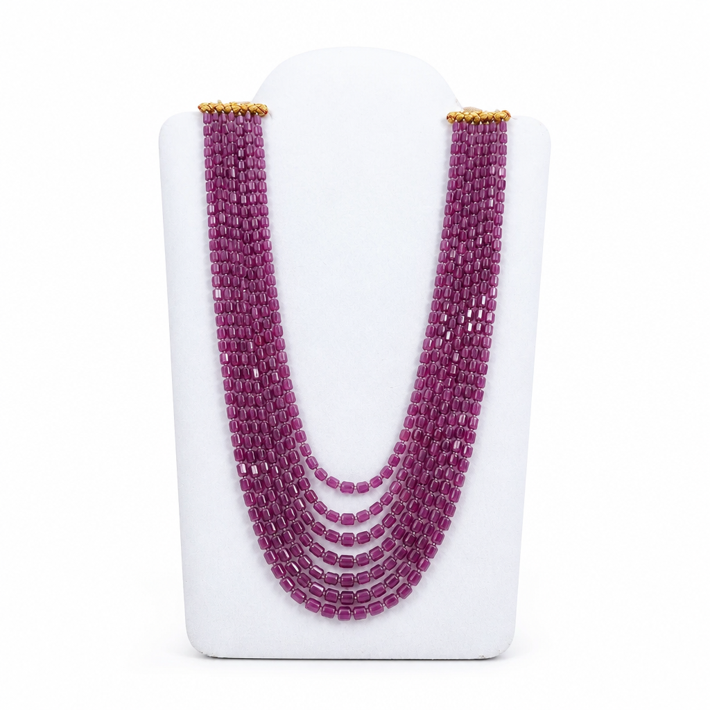 968.00cts Ruby Faceted Pencil Beads Natural Untreated Necklace 6mm - 7mm 24"