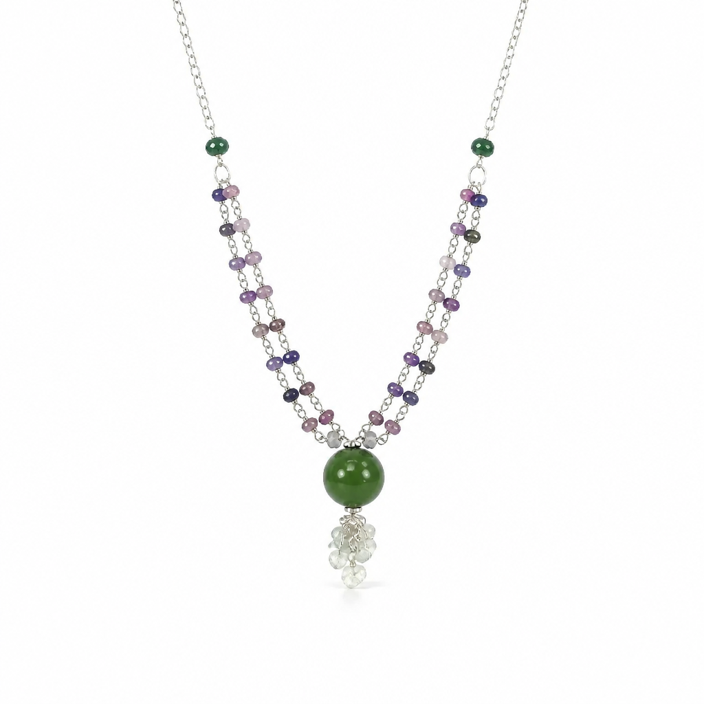 Multi Sapphire Silver Beads Necklace