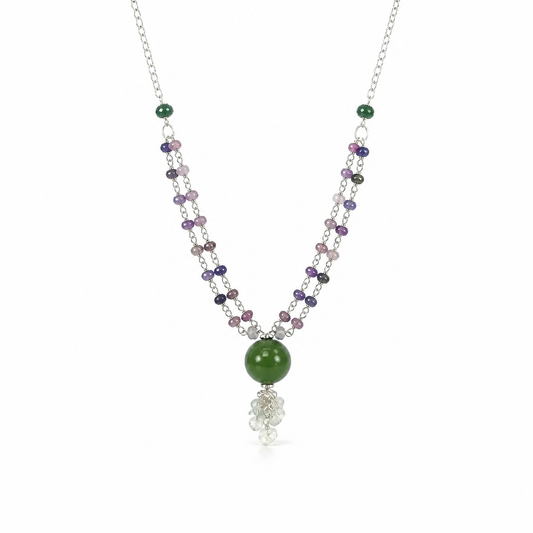 Multi Sapphire Silver Beads Necklace