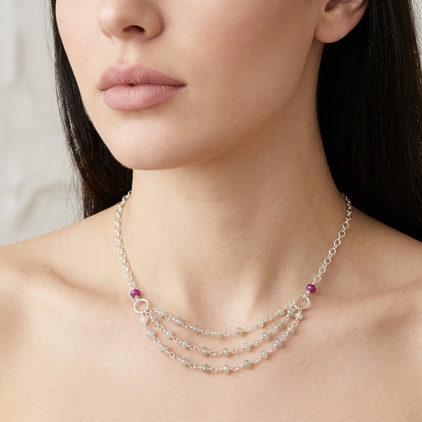 Chrysoberyl Cat's Eye And Ruby Beads NECKLACE : 27.65cts Natural Untreated With 925 Sterling Silver 3mm - 3.5mm 19"