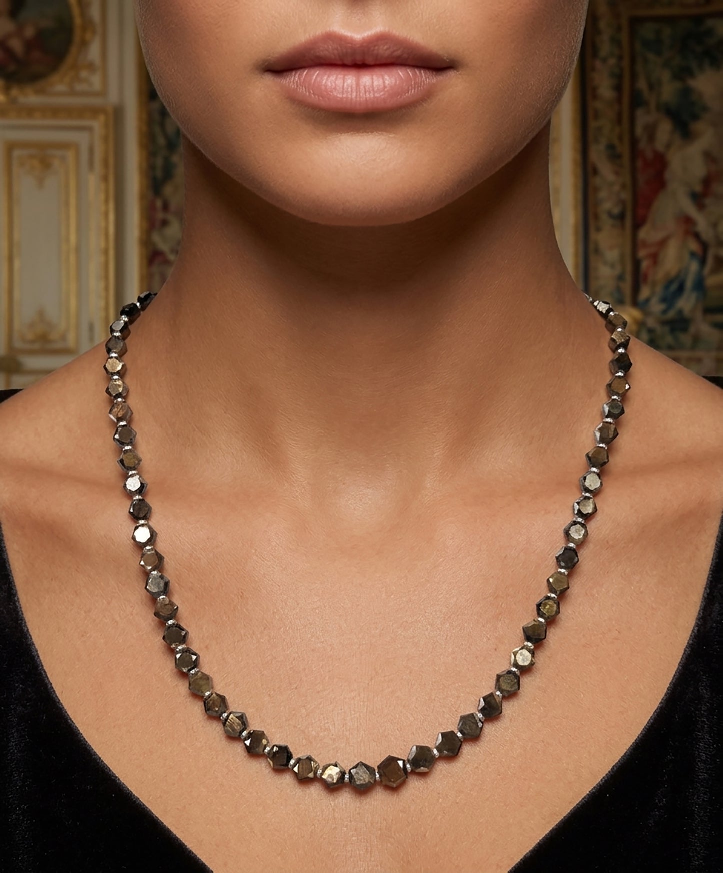 Golden Brown CHOCOLATE Sapphire Gemstone NECKLACE : 20.50gms Natural Sapphire Hexagon Shape Faceted Necklace 5mm - 8mm 19" (With Video)