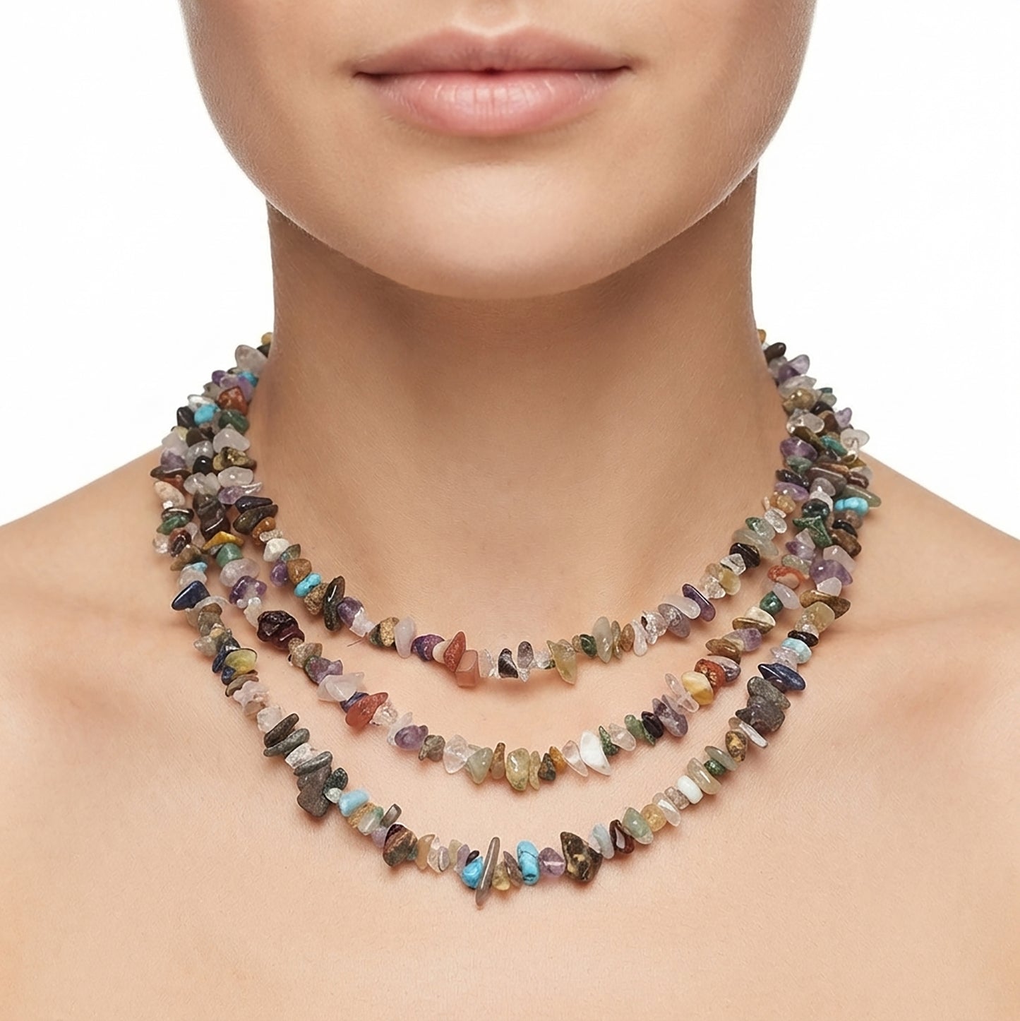 Semi-Precious Uncut Gemstone Necklace : 265.85cts Natural 37" Nuggets 4mm-11mm