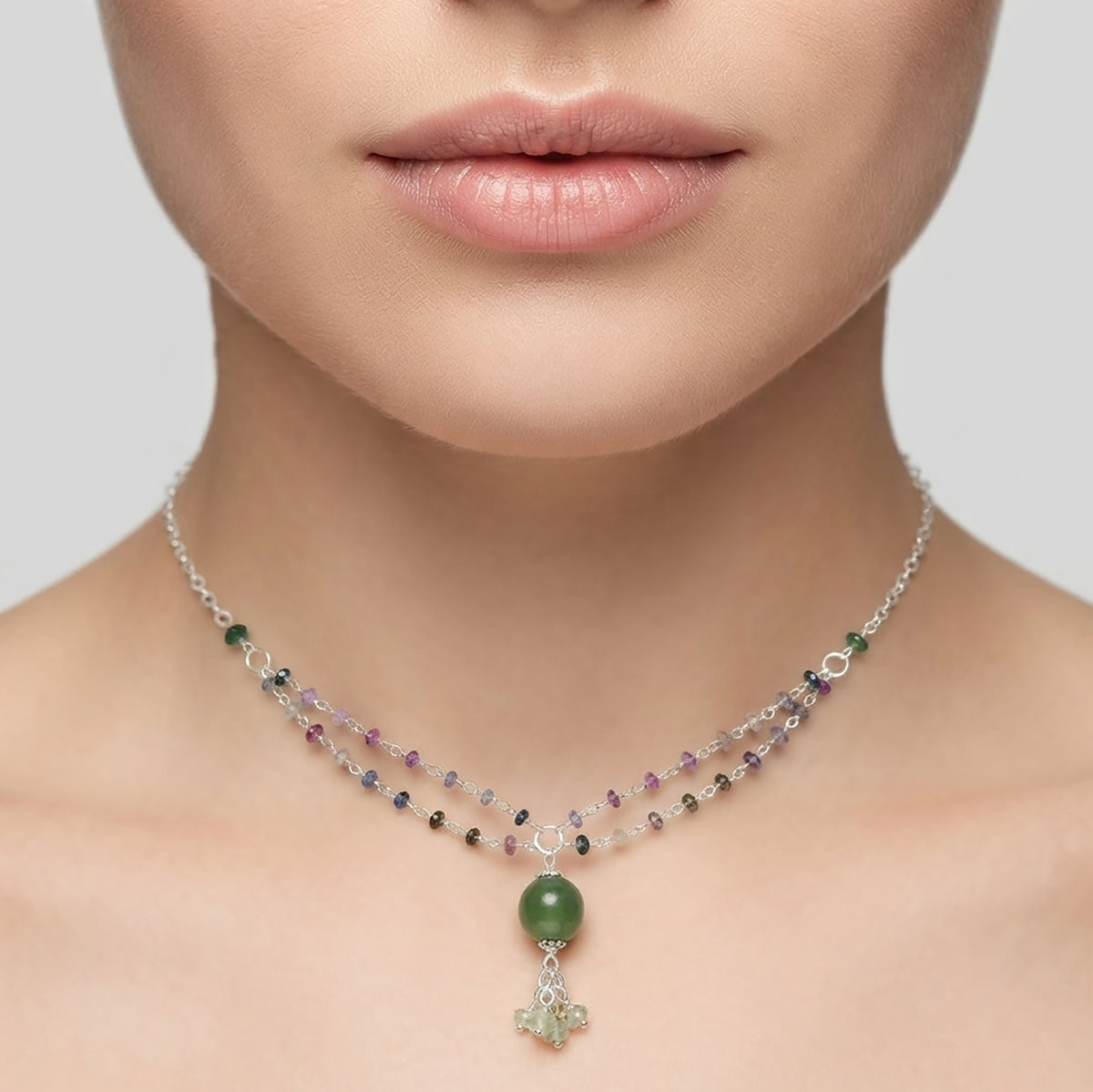 Multi Sapphire & Serpentine Gemstone Beads Chain NECKLACE : 37.30cts Natural Untreated With 925 Sterling Silver Necklace 3mm - 11mm 19.25"