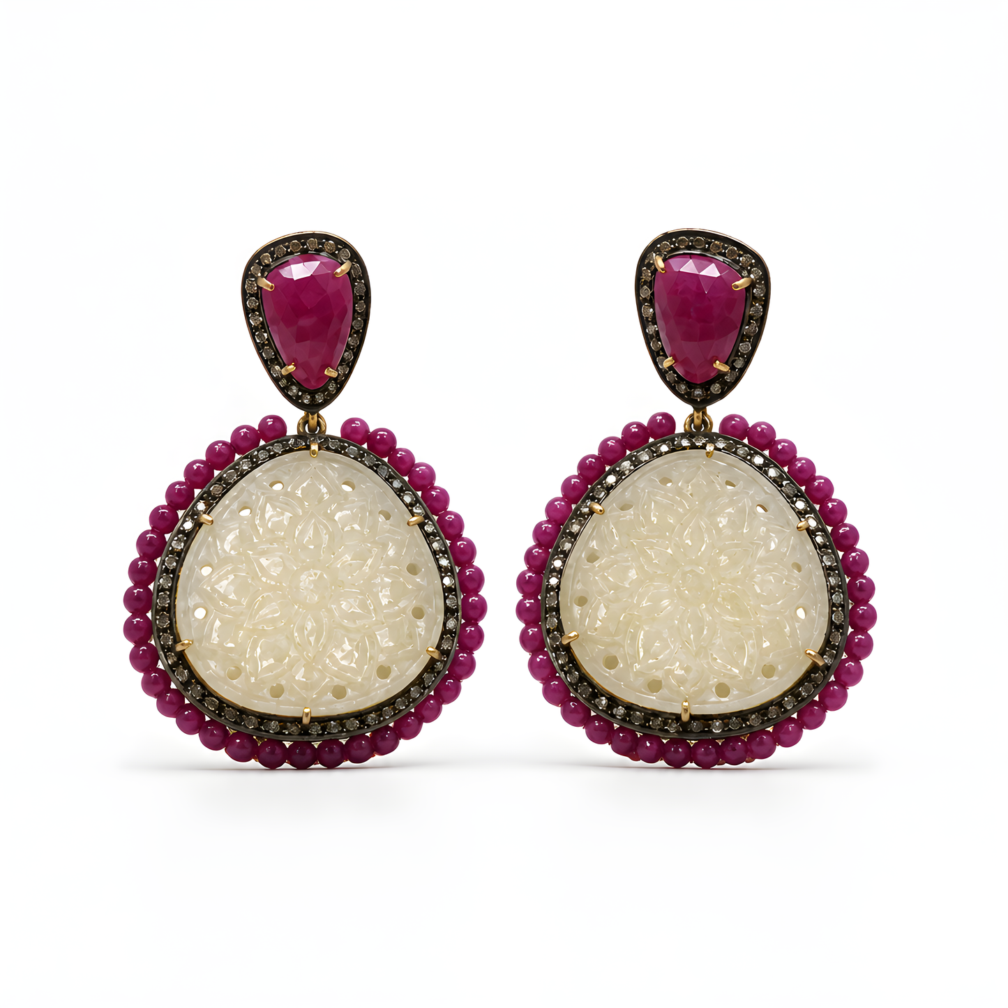 Ruby, Yellow Sapphire, Diamond Silver Push Back Earring