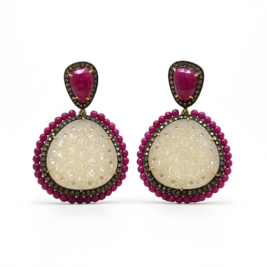 Ruby, Yellow Sapphire, Diamond Silver Push Back Earring