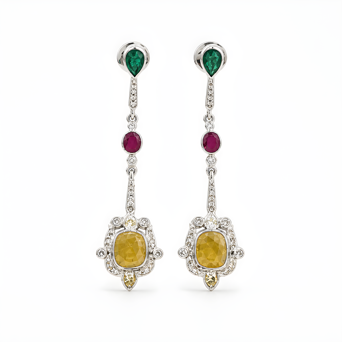 Gemstone Silver Diamond Designer Push Back Earring