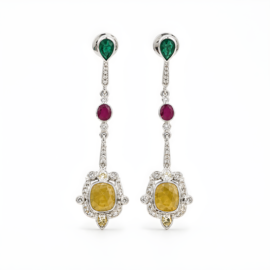 Gemstone Silver Diamond Designer Push Back Earring