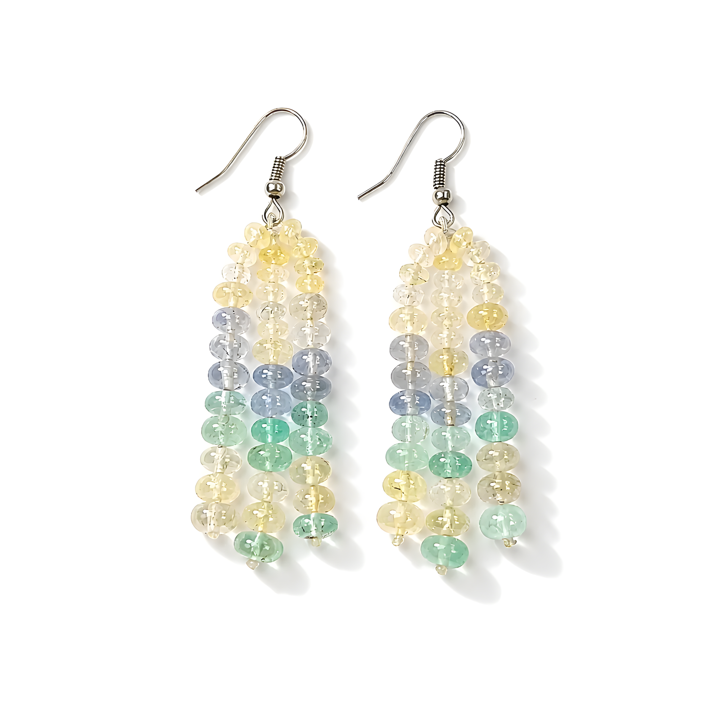 Blue Yellow SAPPHIRE & Emerald Gemstone Earring: 86.15gms Natural Sapphire 925 Sterling Silver Round Beaded Earring 2.5"