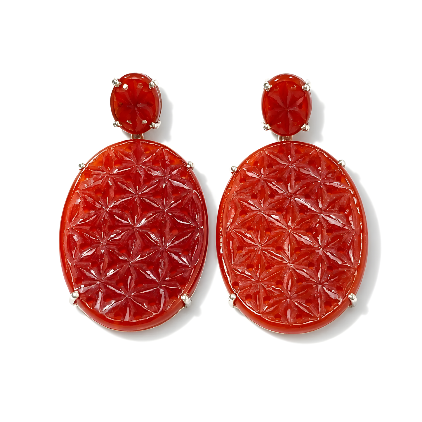 Onyx Gemstone Carving Silver Stud Earring