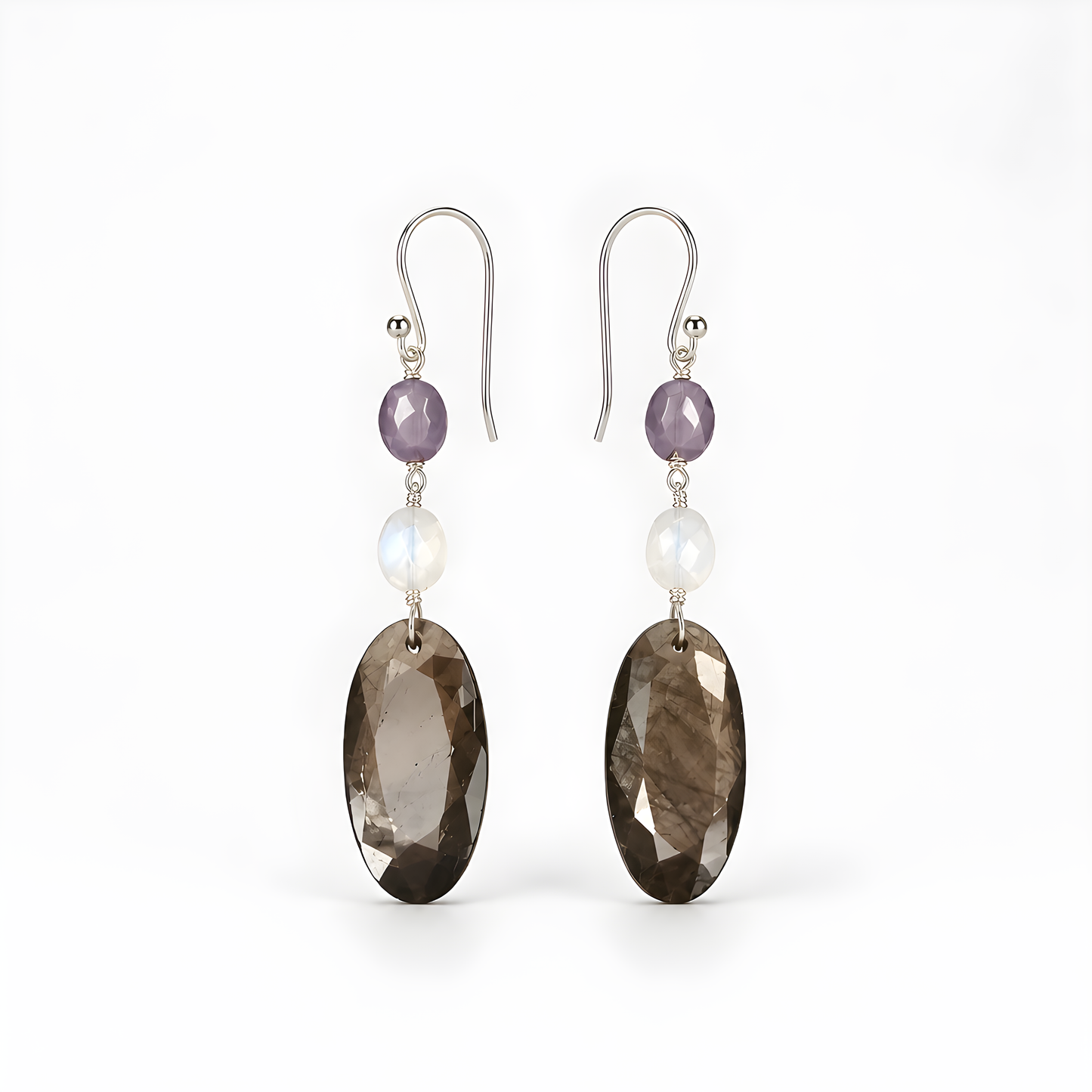 Sapphire, Moonstone Gemstone Silver Earring