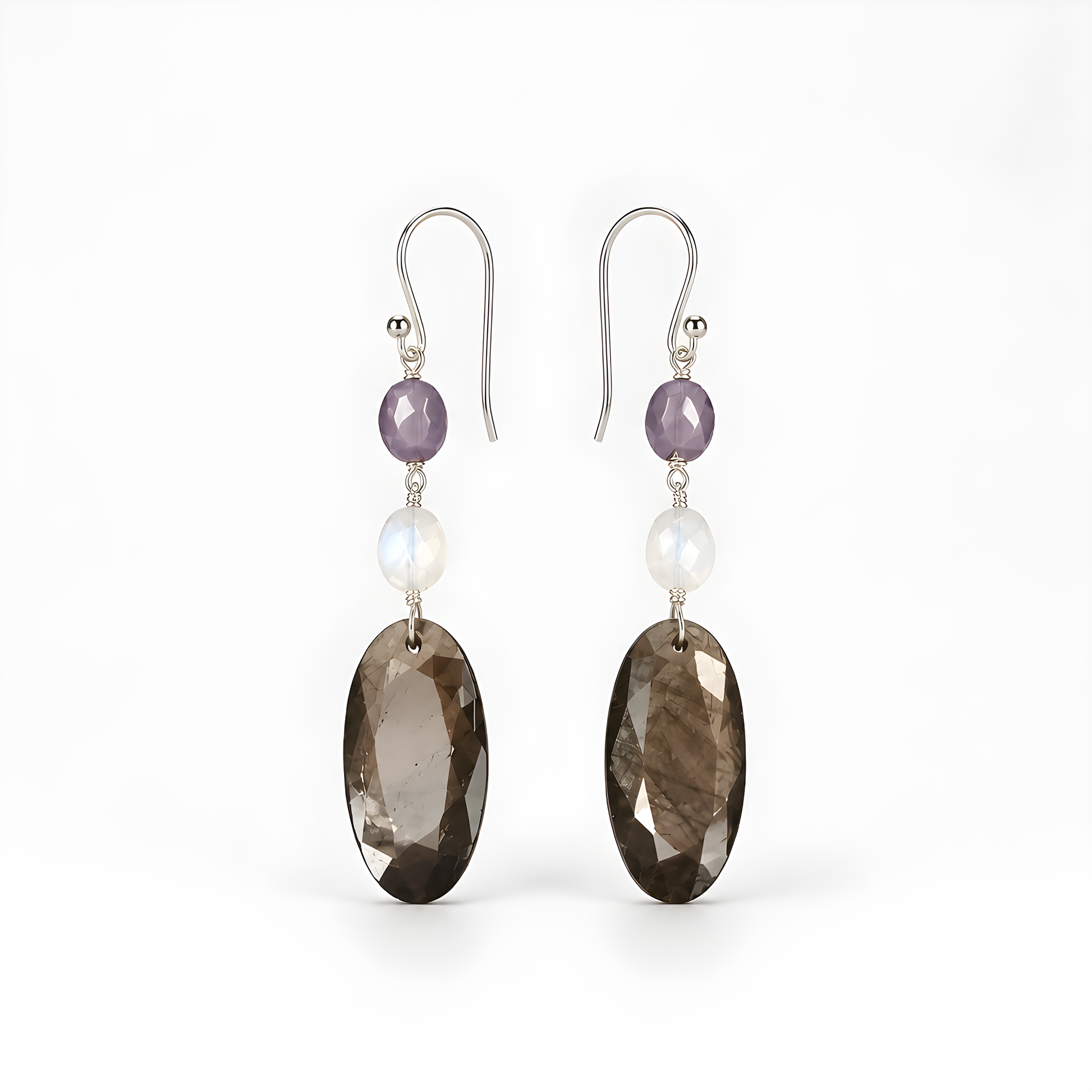 Sapphire, Moonstone Gemstone Silver Earring