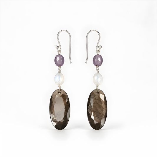Sapphire, Moonstone Gemstone Silver Earring