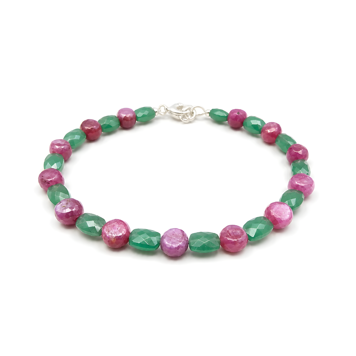 Quartz, Pink Sapphire Beads Silver Bracelet