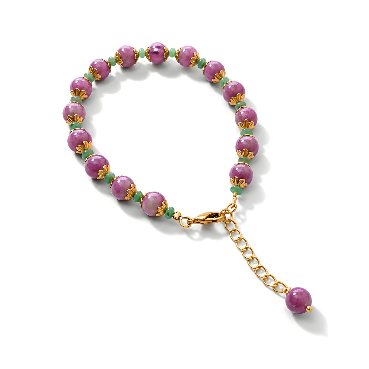 ruby emerald plain beads brass bracelet