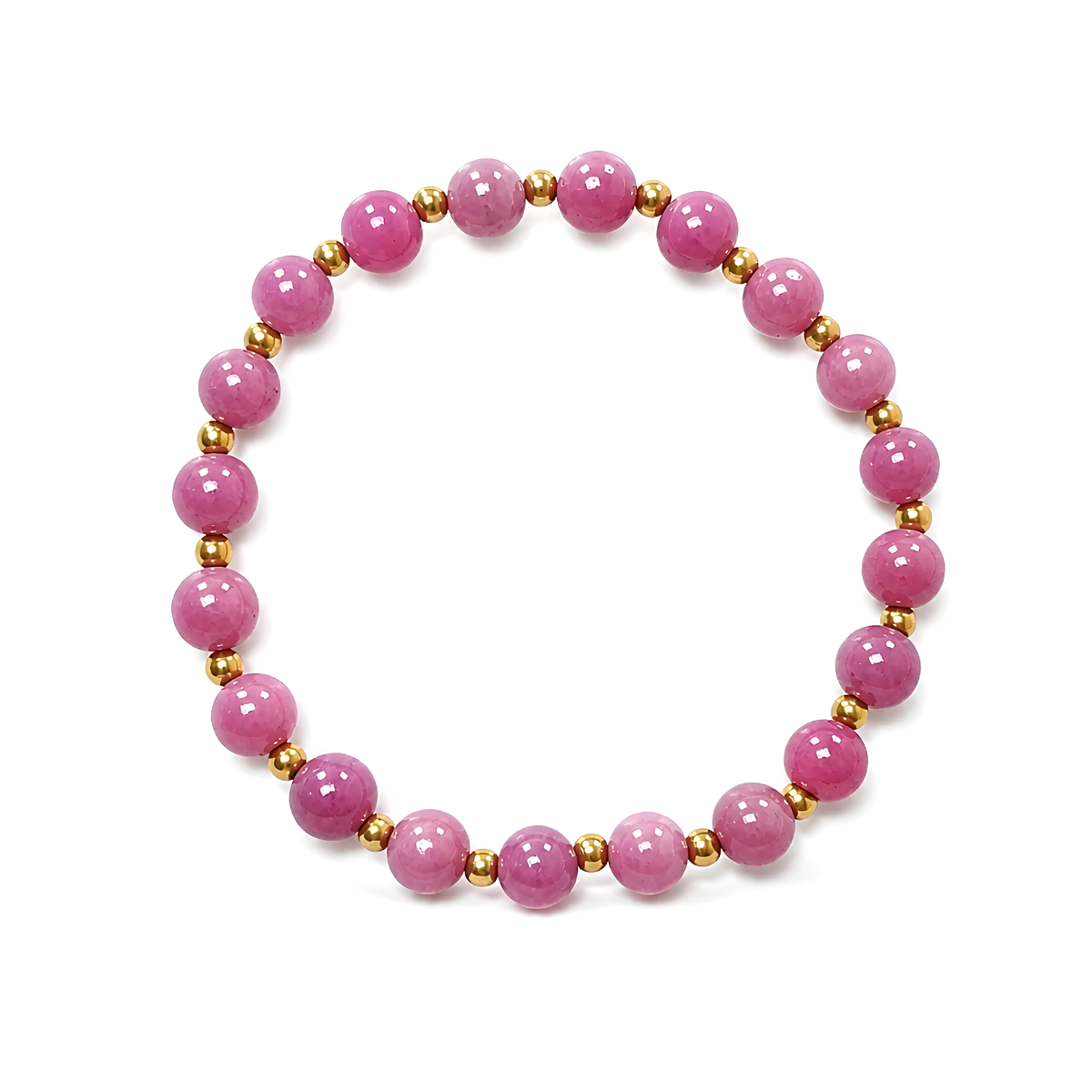 52.65cts Natural Ruby Plain Beads Stretchable Cocktail Brass Bracelet 6mm 6.50"