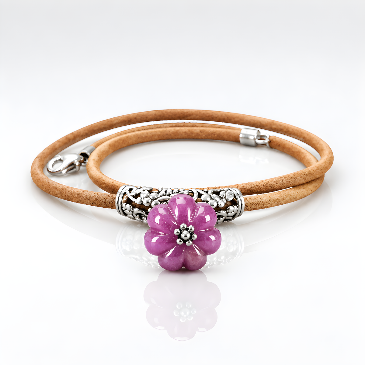 Ruby Gemstone Leather Cord Necklace
