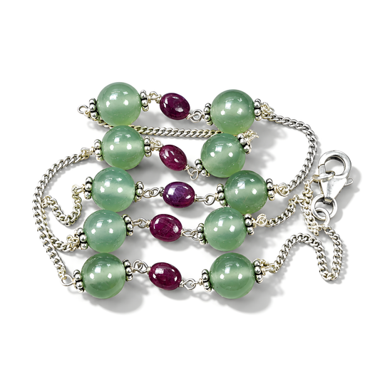 serpentine, ruby beads chain necklace
