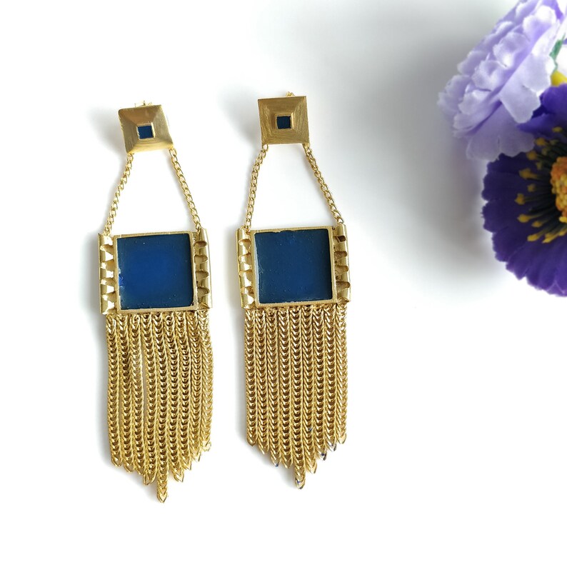 Handmade Brass Earring : 3.5"*1.25" 18k Gold Plated 15.30gms Brass Boho Style Heart Design Drop Dangle Push Back Earring Gift For Her