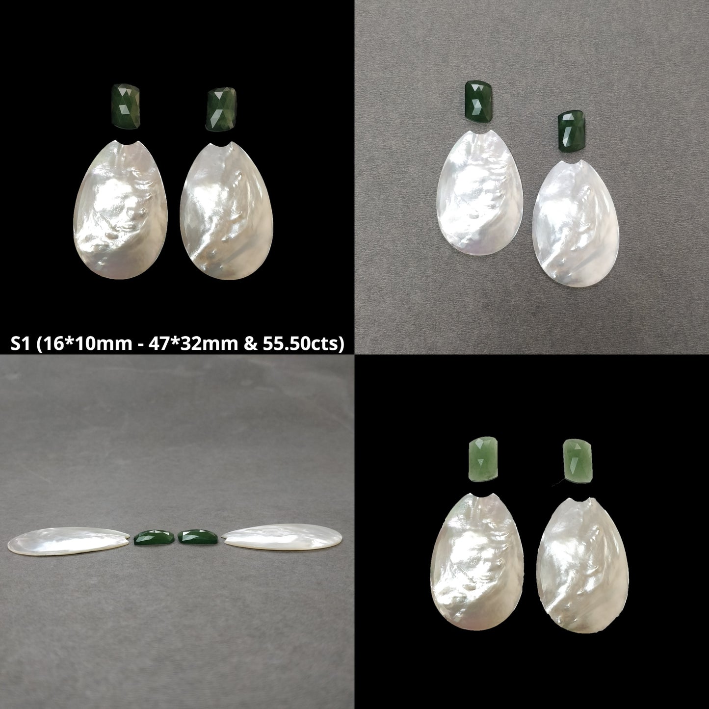 Mother Of Pearl & Tiger Eye Gemstone Cabochon And Rose Cut : Natural Untreated Gemstone Round Uneven Shapes 4pcs Sets