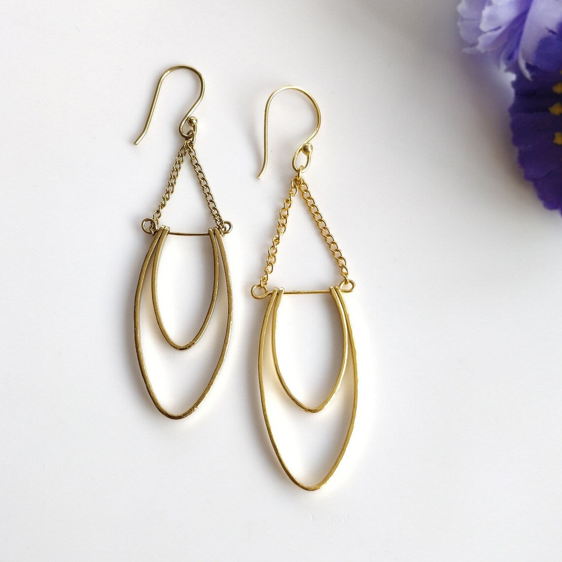 Handmade Brass Earring : 3.00" Gold Plated 5.00GMS Brass Boho Style Chain Drop Dangle Hook Earring Gift For Her