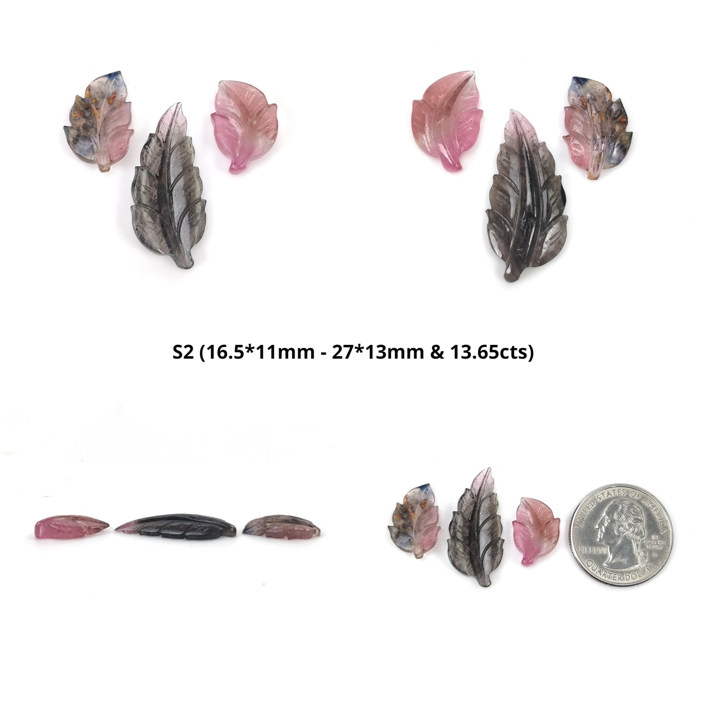 Watermelon TOURMALINE Gemstone Carving : Natural Untreated Unheated Bi-Color Tourmaline Hand Carved Leaf 3pcs Set