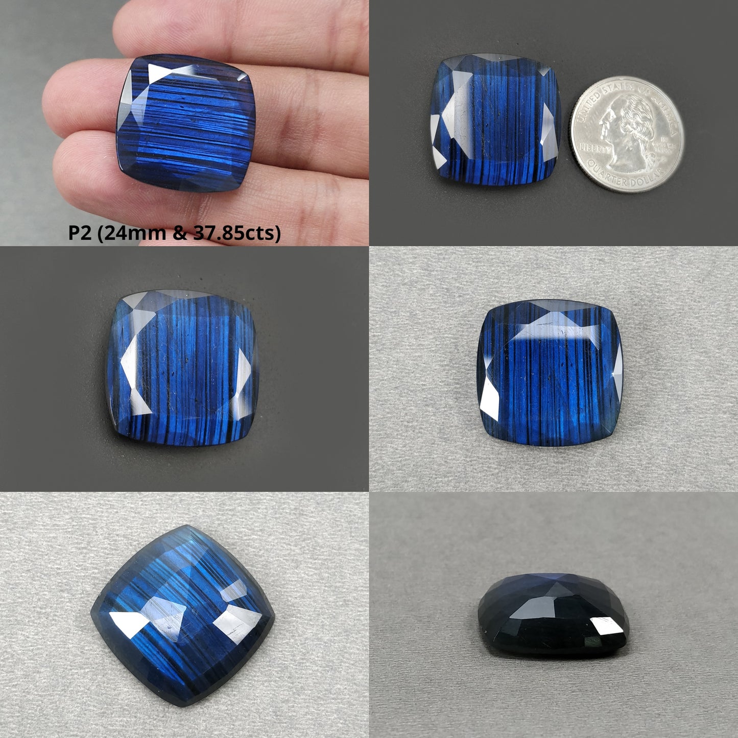 Rainbow Flashing LABRADORITE Gemstone Normal Cut : Natural Untreated Blue Labradorite Cushion Shape