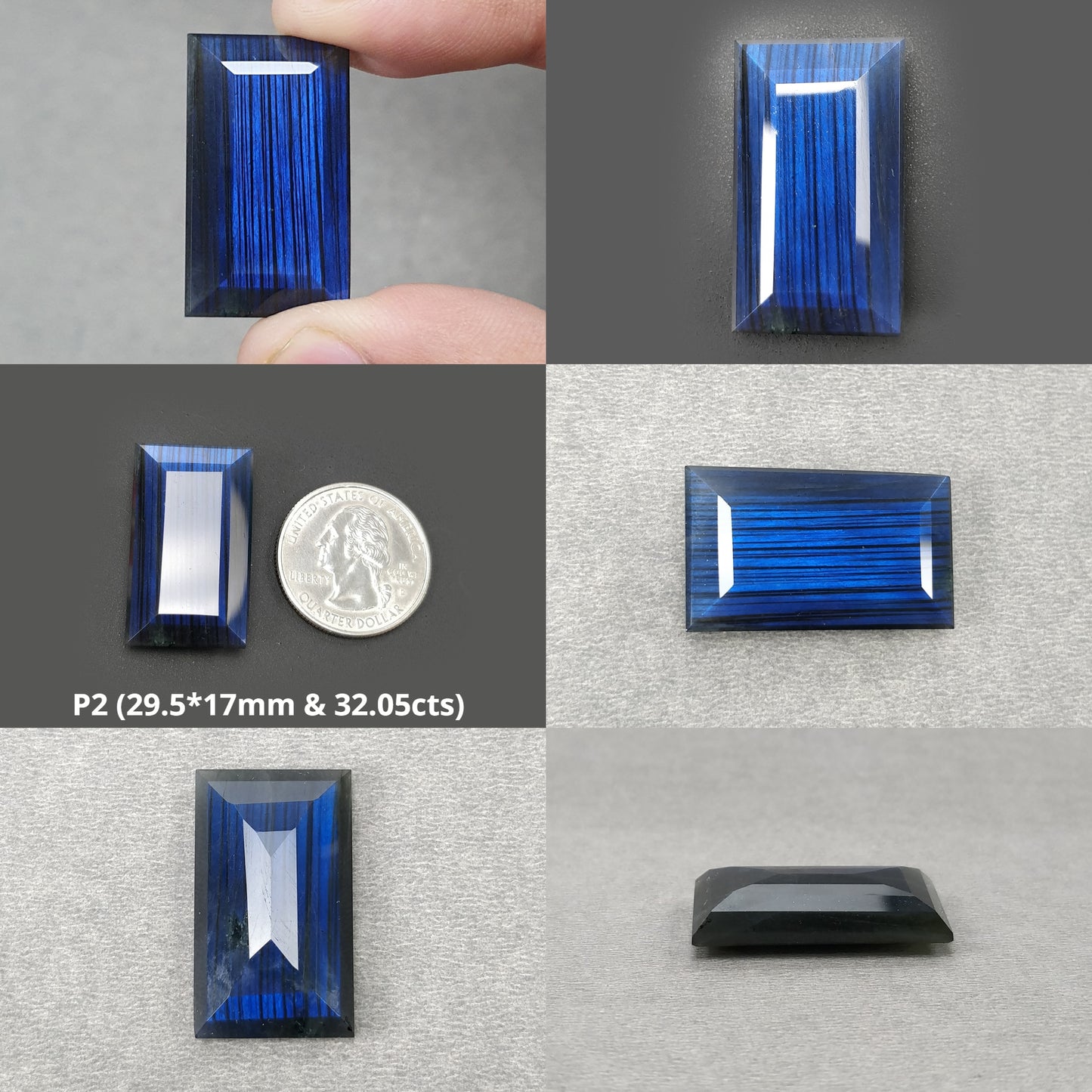 Rainbow Flashing LABRADORITE Gemstone Normal Cut : Natural Untreated Blue Labradorite Baguette Shape