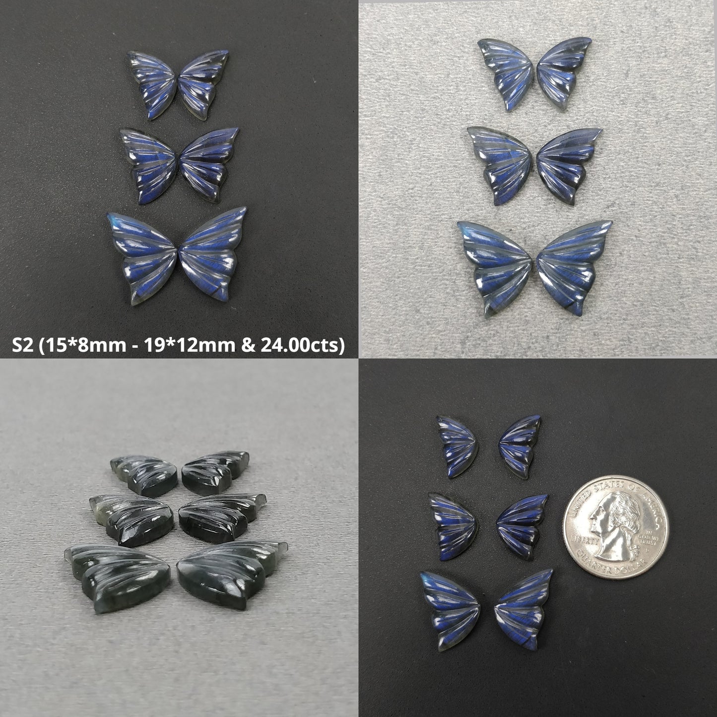 LABRADORITE Gemstone Carving : Natural Untreated Unheated Labradorite Hand Carved Butterfly Sets