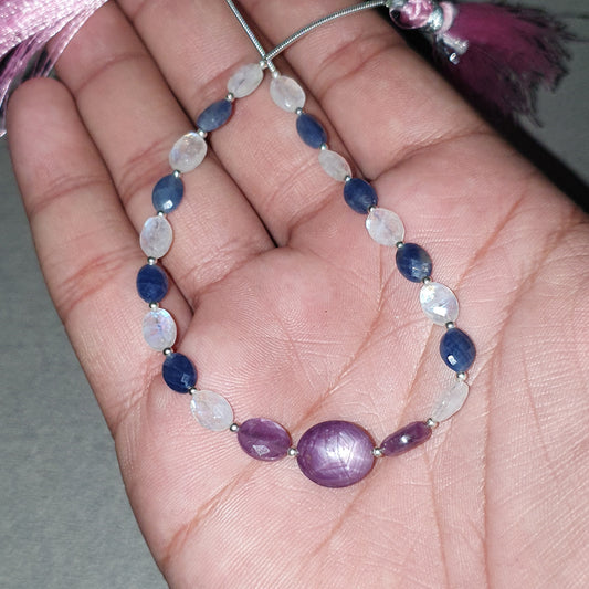Star Ruby, Sapphire, Rainbow Moonstone Gemstone Loose Beads: 31.30cts Natural Untreated Oval Faceted Beads 7*5mm- 11.5*10mm 7"