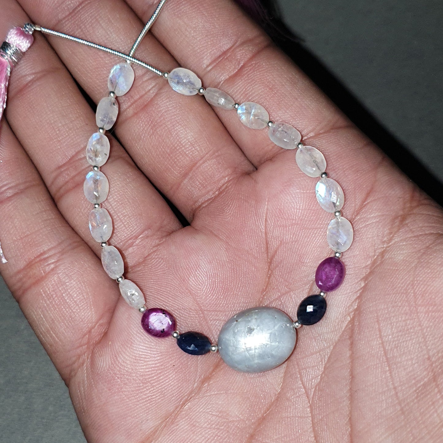 Sapphire, Rainbow Moonstone Gemstone Loose Beads : 37.50cts Natural Untreated Oval Faceted Beads 7*5mm- 16*13mm 6.50"