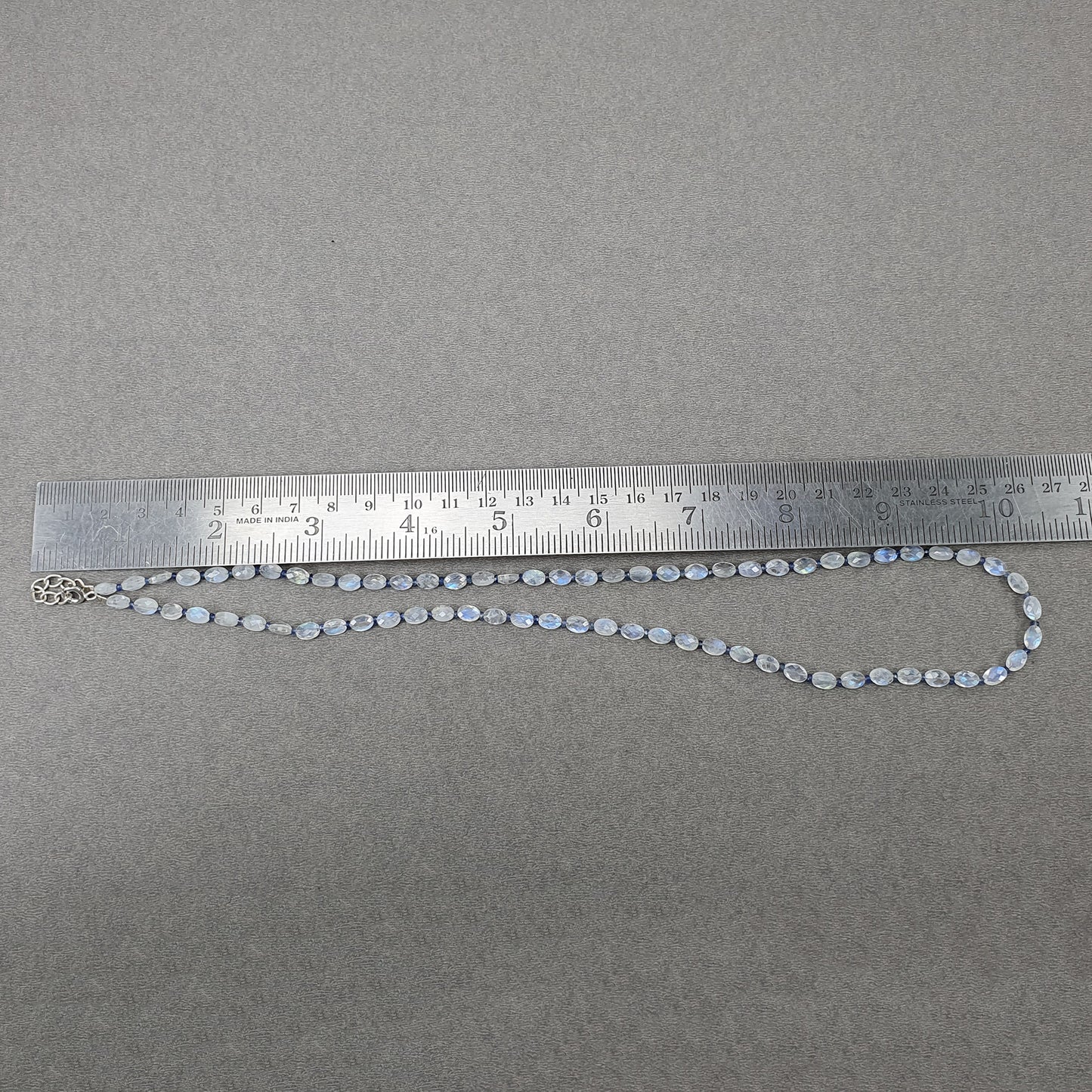 Rainbow Moonstone & Blue Sapphire Beads Necklace: 48.05cts Natural Untreated With 925 Sterling Silver Faceted Necklace 6*4mm 21.50"