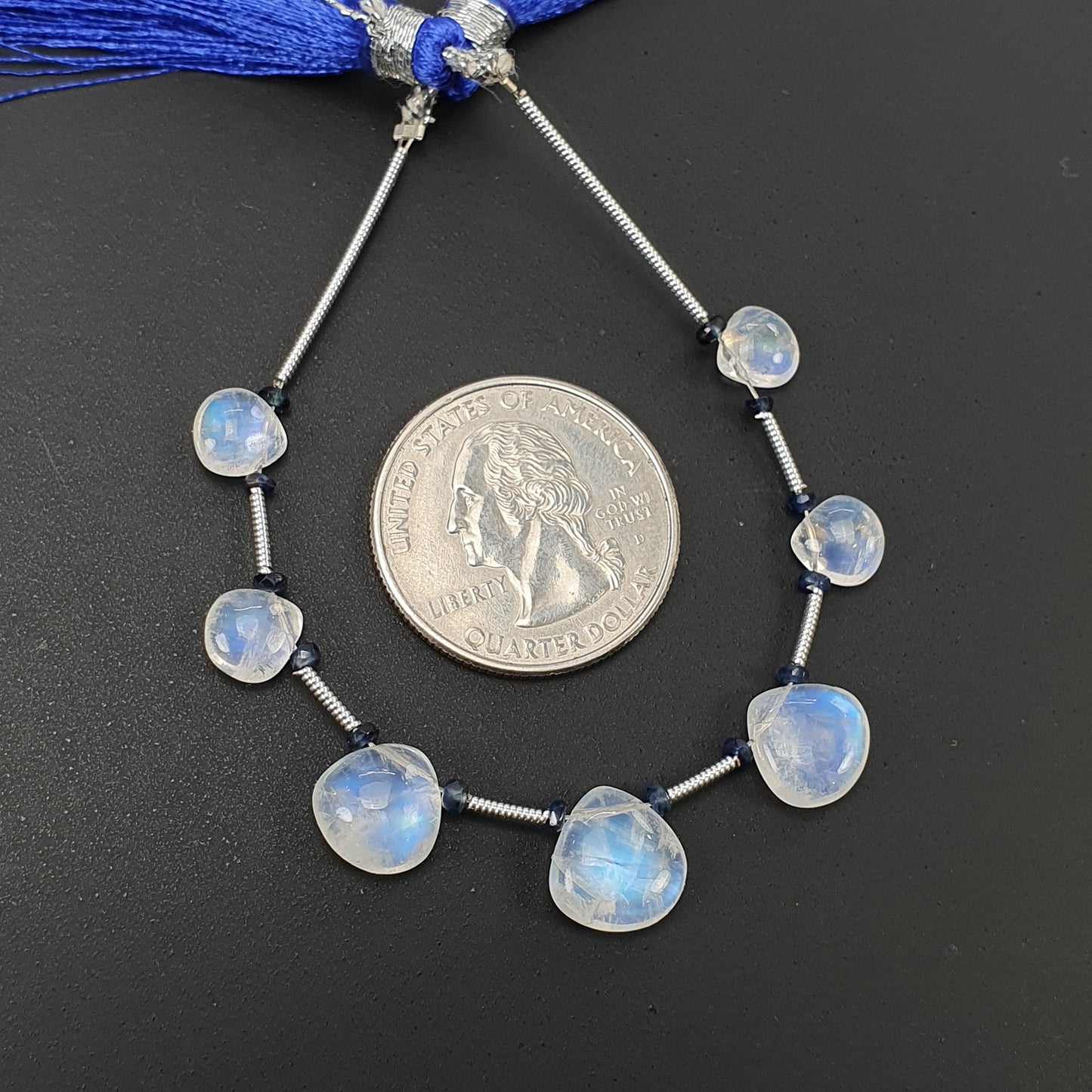 Rainbow Moonstone & Blue Sapphire Gemstone Loose Beads : 16.60cts Natural Untreated Unheated Moonstone Pear Shape 7mm - 10mm