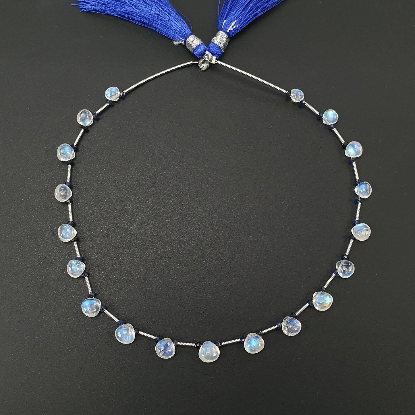 Rainbow Moonstone & Blue Sappjhire Gemstone Loose Beads : 20.60cts Natural Untreated Unheated Moonstone Pear Shape 5mm - 7mm