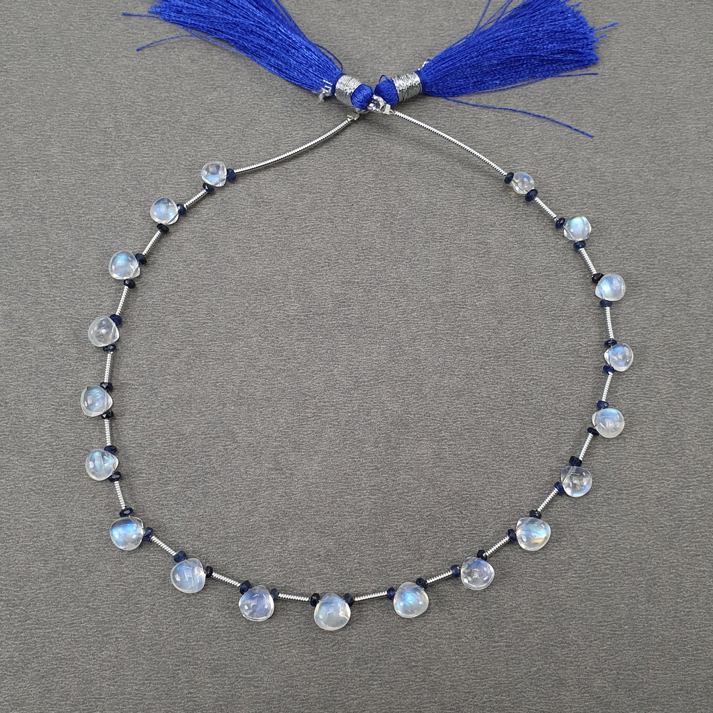 Rainbow Moonstone & Blue Sappjhire Gemstone Loose Beads : 20.60cts Natural Untreated Unheated Moonstone Pear Shape 5mm - 7mm