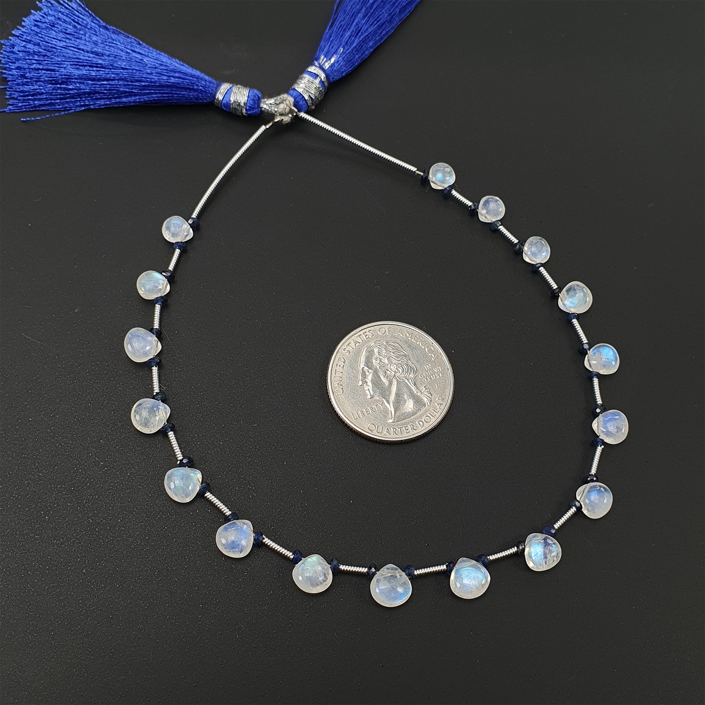 Rainbow Moonstone & Blue Sapphire Gemstone Loose Beads : 18.00cts (Approx) Natural Untreated Unheated Moonstone Pear Shape 6mm - 7mm