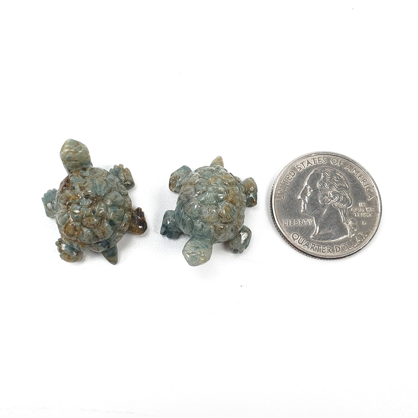 Moss Agate Gemstone Carving : 58.00cts Natural Untreated Green Agate Hand Carved Tortoise Sculpture 26*20mm Pair