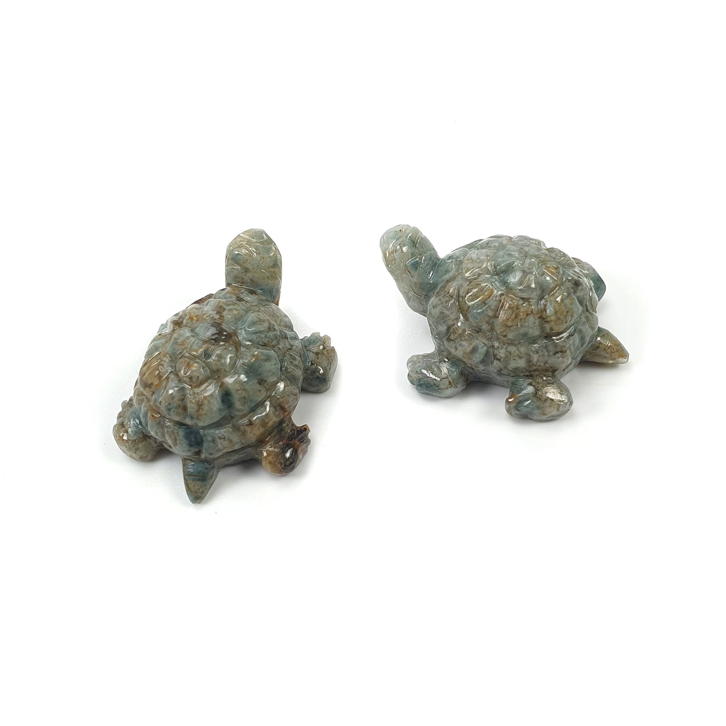 Moss Agate Gemstone Carving : 58.00cts Natural Untreated Green Agate Hand Carved Tortoise Sculpture 26*20mm Pair