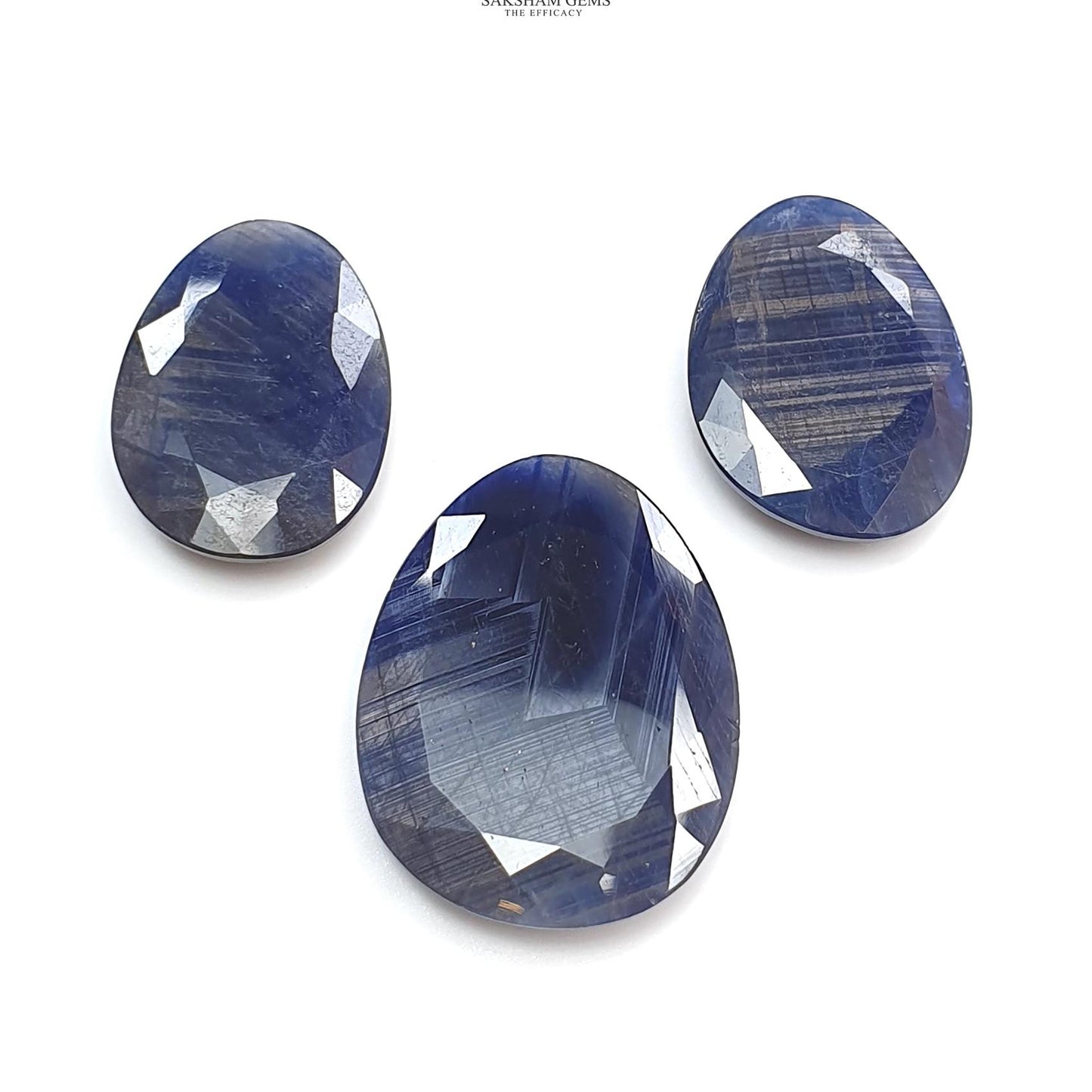 BLUE SAPPHIRE Gemstone Normal Cut : 69.20cts Natural Untreated Unheated Sapphire Egg Shape 23.5*17.5mm - 29.5*22.5mm 3pcs Set