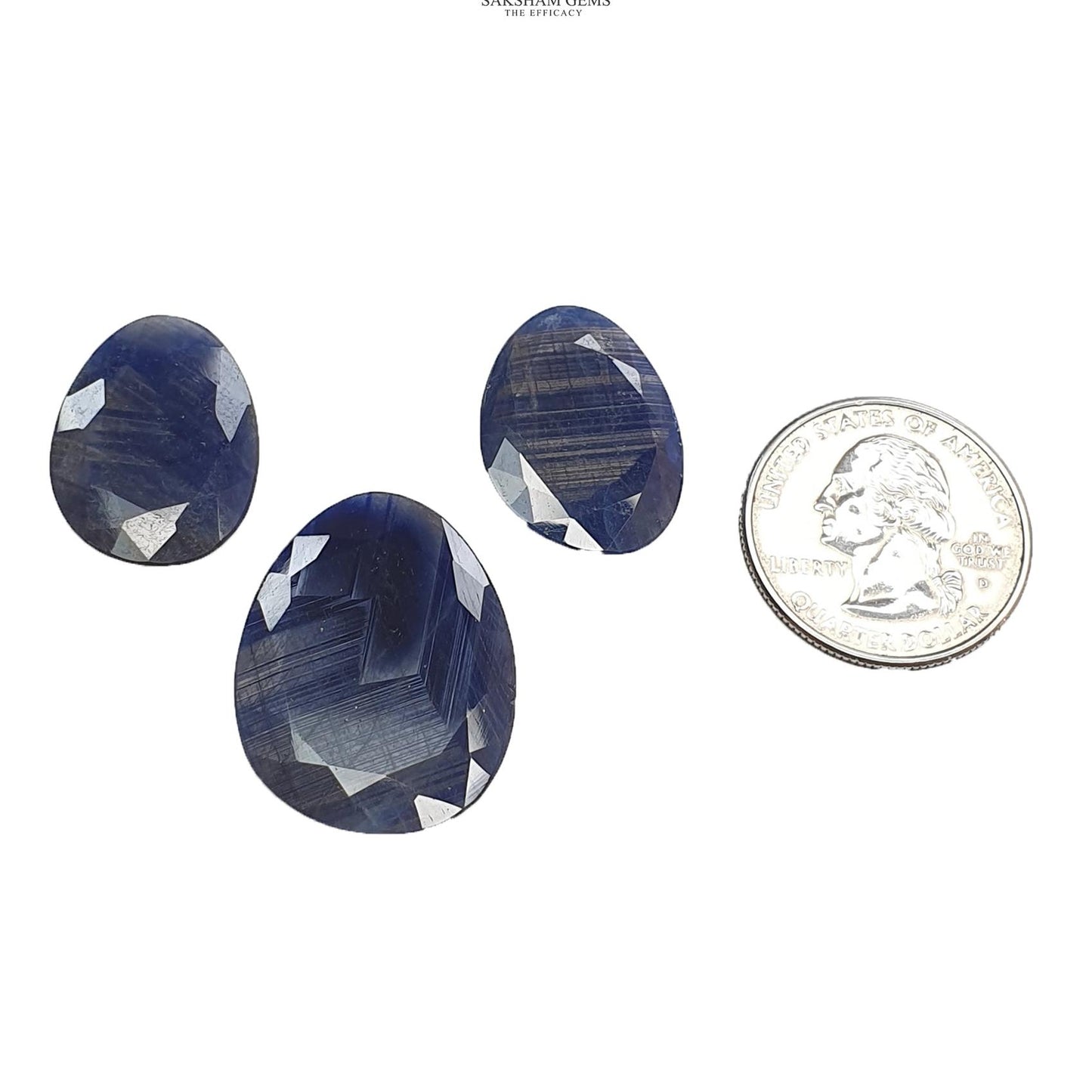 BLUE SAPPHIRE Gemstone Normal Cut : 69.20cts Natural Untreated Unheated Sapphire Egg Shape 23.5*17.5mm - 29.5*22.5mm 3pcs Set