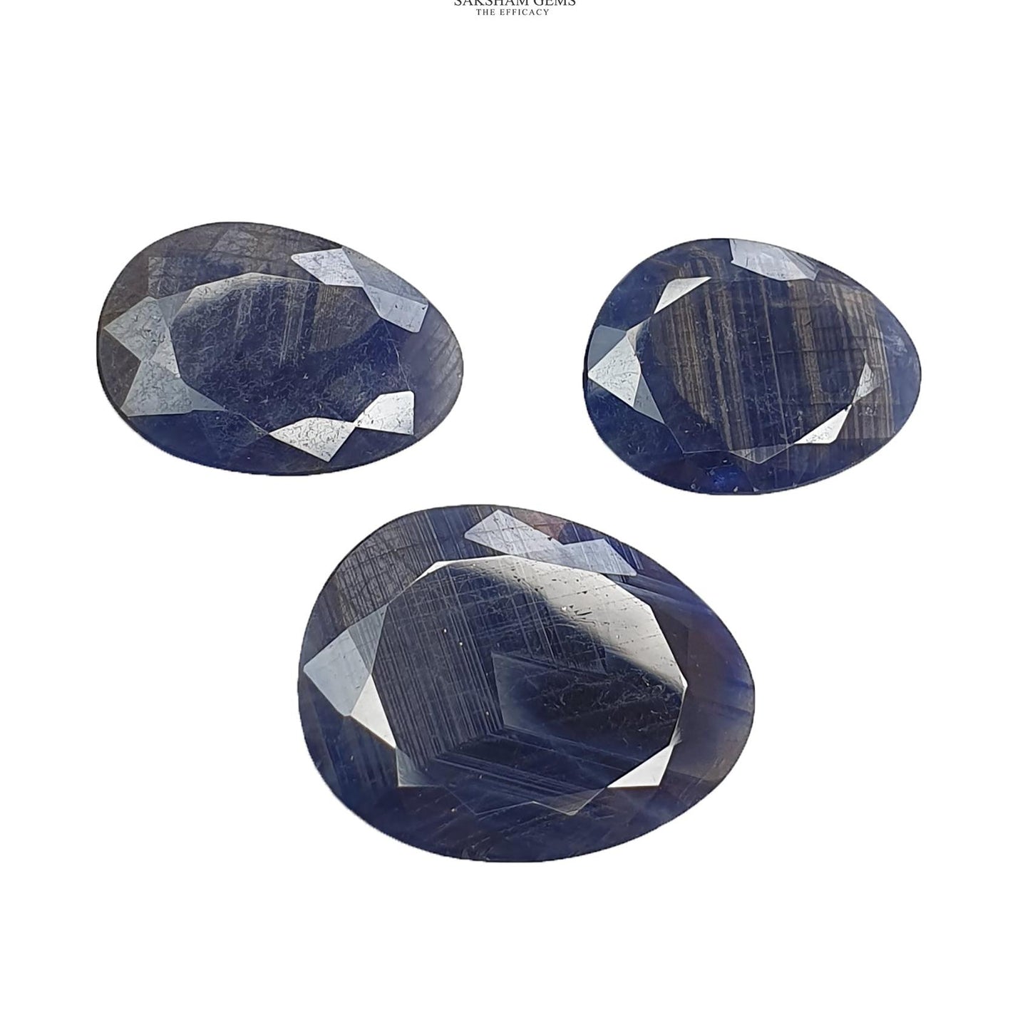 BLUE SAPPHIRE Gemstone Normal Cut : 69.20cts Natural Untreated Unheated Sapphire Egg Shape 23.5*17.5mm - 29.5*22.5mm 3pcs Set