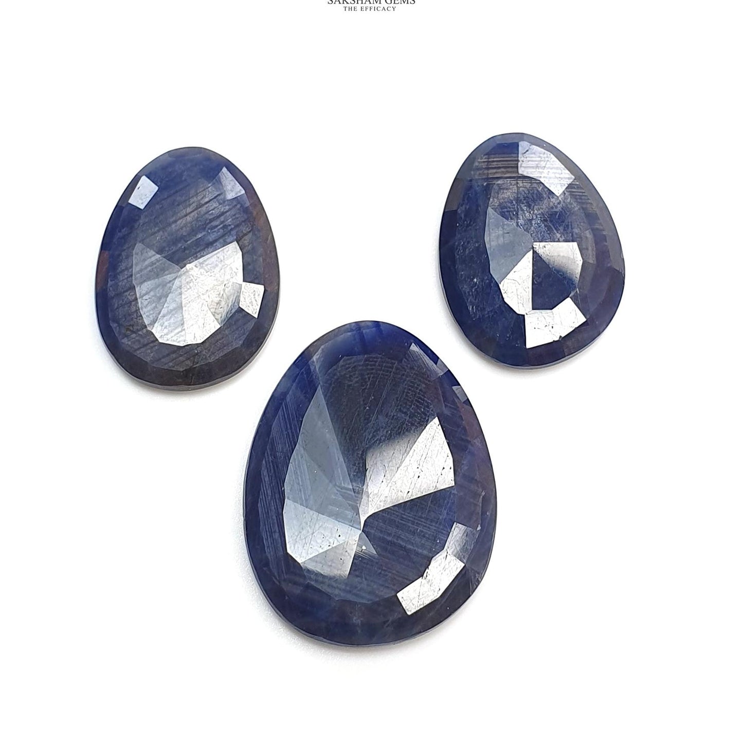 BLUE SAPPHIRE Gemstone Normal Cut : 69.20cts Natural Untreated Unheated Sapphire Egg Shape 23.5*17.5mm - 29.5*22.5mm 3pcs Set