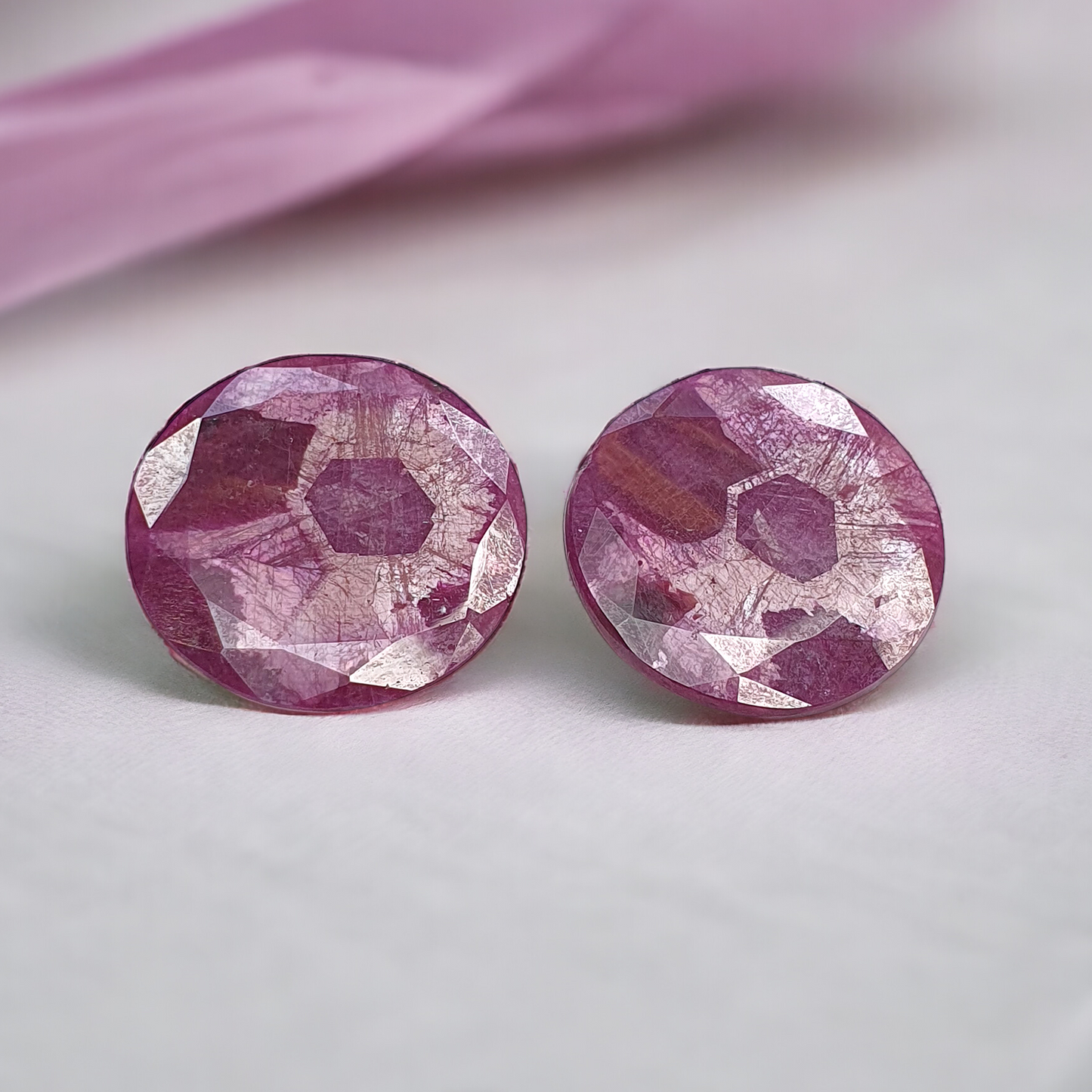 Ruby Gemstone Normal Cut Trapiche : 77.80cts Natural Untreated Unheated Red Ruby Round Shape 30mm Pair