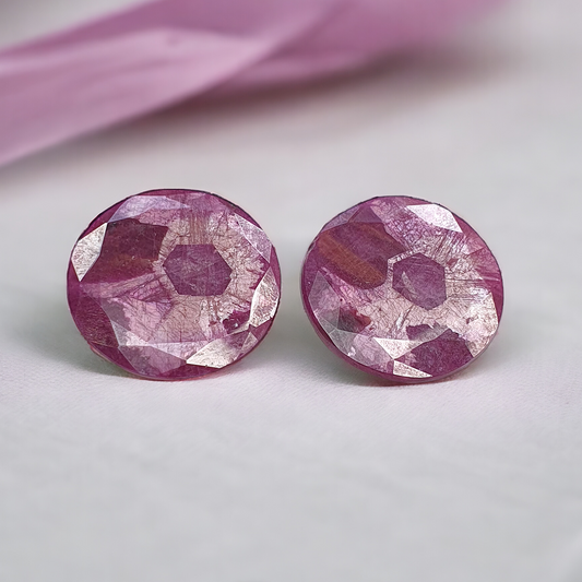 Ruby Gemstone Normal Cut Trapiche : 77.80cts Natural Untreated Unheated Red Ruby Round Shape 30mm Pair