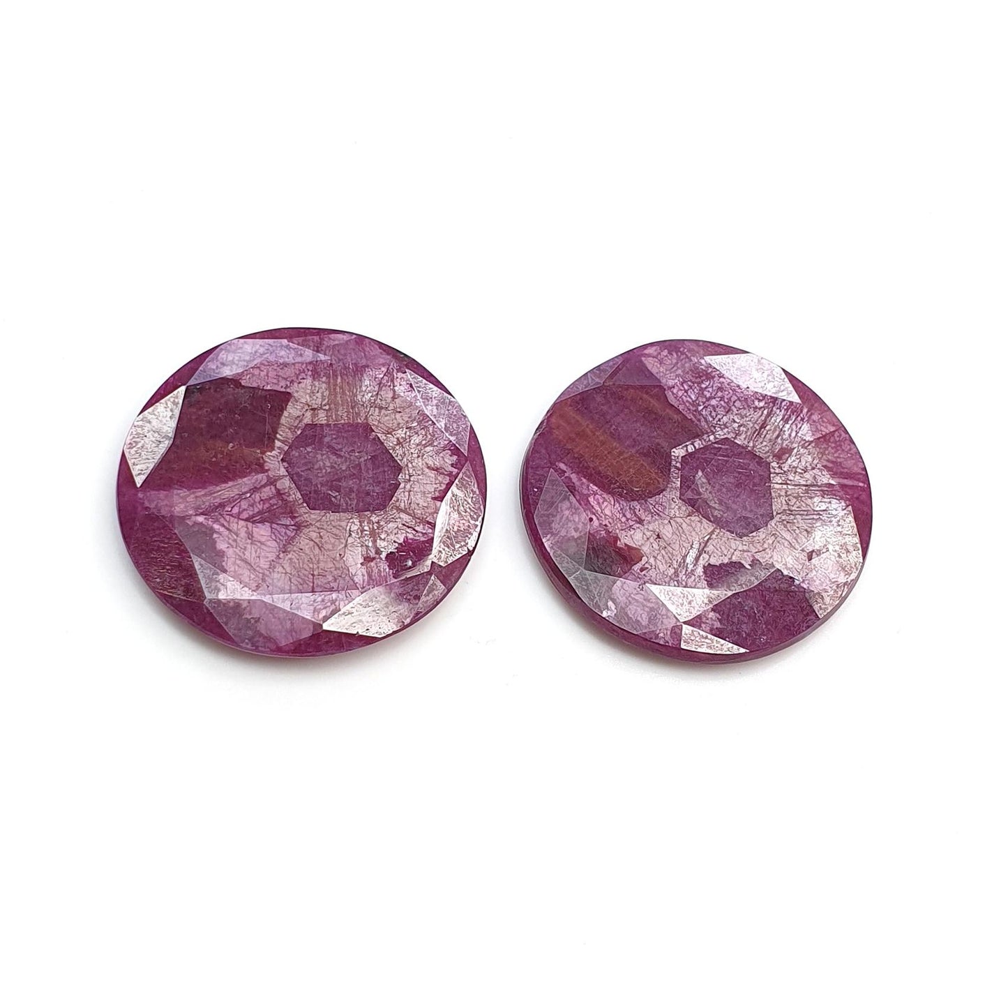 Ruby Gemstone Normal Cut Trapiche : 77.80cts Natural Untreated Unheated Red Ruby Round Shape 30mm Pair
