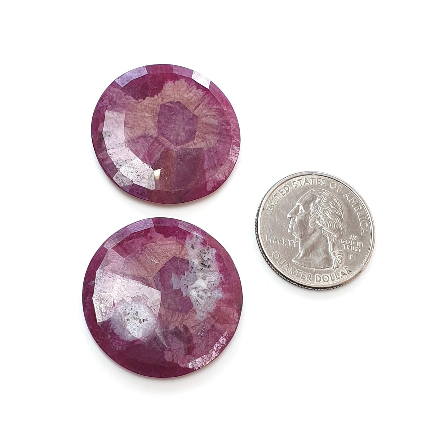 Ruby Gemstone Normal Cut Trapiche : 77.80cts Natural Untreated Unheated Red Ruby Round Shape 30mm Pair