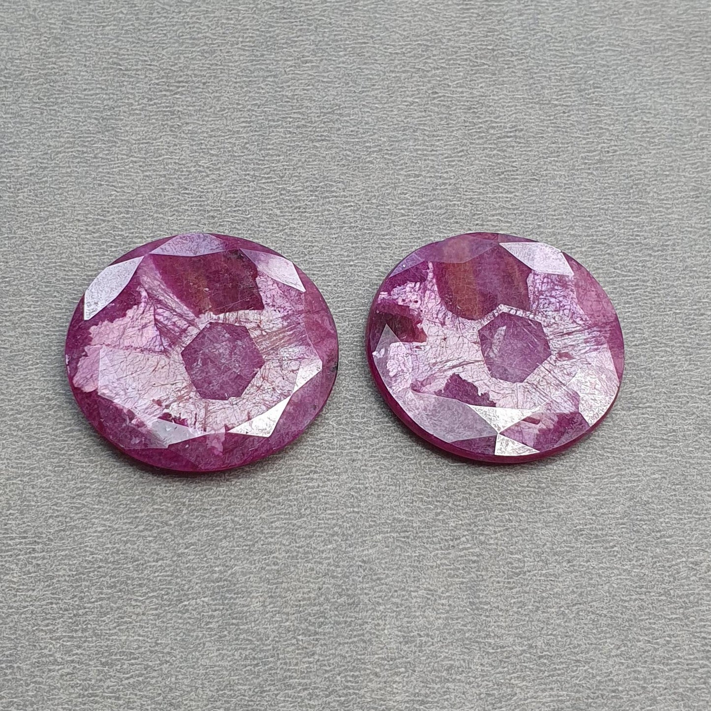 Ruby Gemstone Normal Cut Trapiche : 77.80cts Natural Untreated Unheated Red Ruby Round Shape 30mm Pair