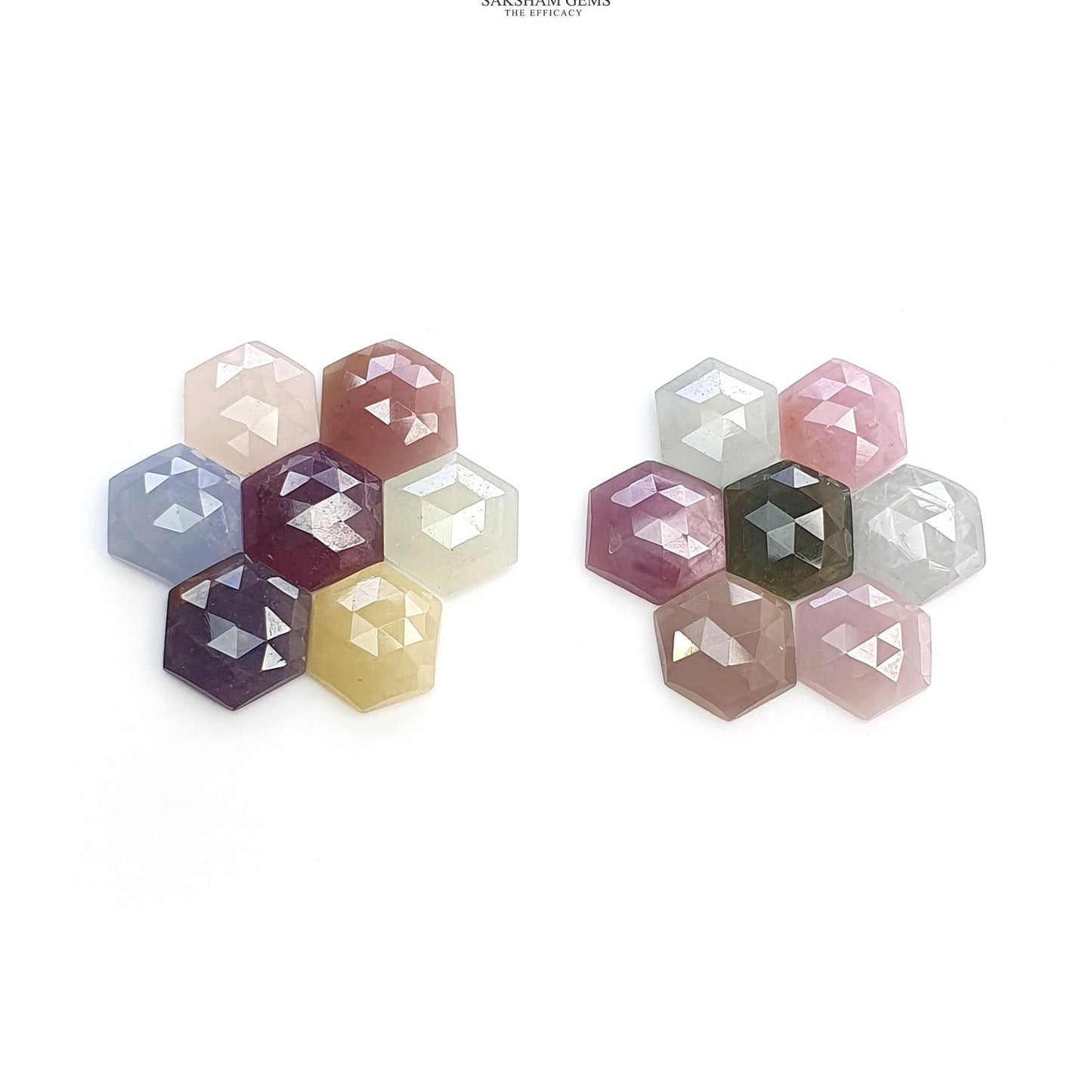 MULTI SAPPHIRE Gemstone Rose Cut : Natural Untreated Unheated Sapphire Bi-Color Hexagon Shape 14pcs Set