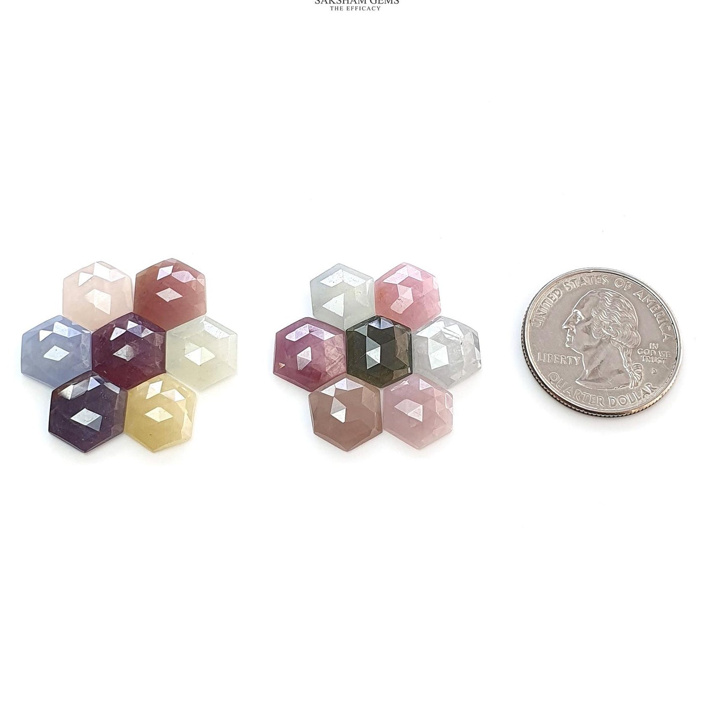 MULTI SAPPHIRE Gemstone Rose Cut : Natural Untreated Unheated Sapphire Bi-Color Hexagon Shape 14pcs Set